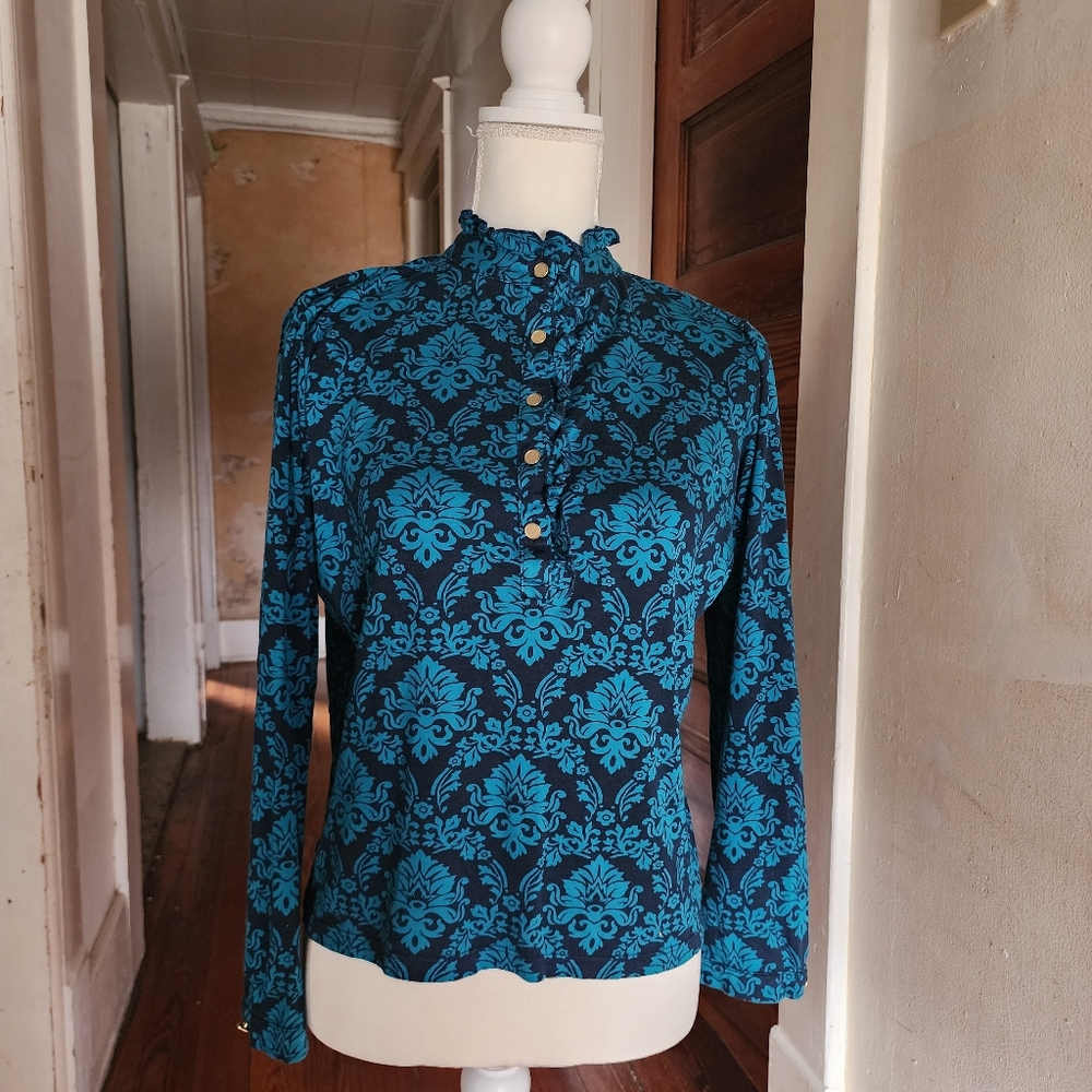 Lands' End Patterned Ruffled Blouse - image 1